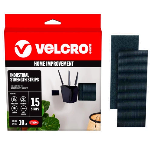 VELCRO Brand Heavy Duty Strips with Adhesive | 15 Sets Industrial Strength Mounting Tape | 4x2 Inch Wide Fasteners | Holds 10 lbs | Indoor or Outdoor Use, Black (VEL40020-USA)