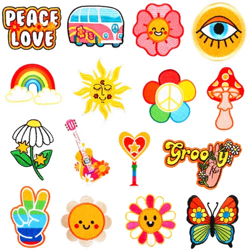 Gleihow 16 Pcs Hippie Iron on Patches Vintage Sew on Embroidered Applique Patches Peace Sign Repair Patch Retro DIY Craft Accessories for Clothing Backpacks Hat Jeans Jacket