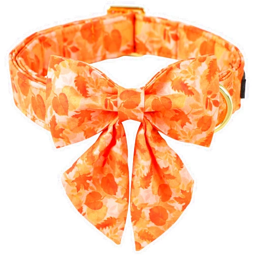 ARING PET Fall Dog Collar-Cotton Yellow Dog Collar with Sailor Bowtie, Adjustable Autumn Leaves Dog Collars with Metal Buckle