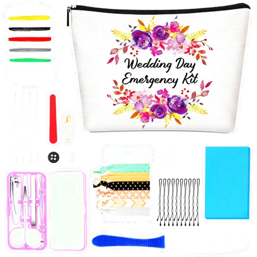 Weewooday Floral Wedding Emergency Kit for Bride Wedding Survival Set with Makeup Bag, Bride Kit Bridal Shower Gift Present Fun Engagement Present for Bride Emergency Supplies (Elegant Series)