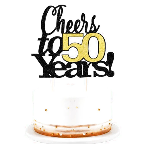 LVEUD Black Font Golden Numbers Cheers to 50 Years Happy Birthday Cake Topper -Wedding,Anniversary,Birthday Party Decorations (50th)