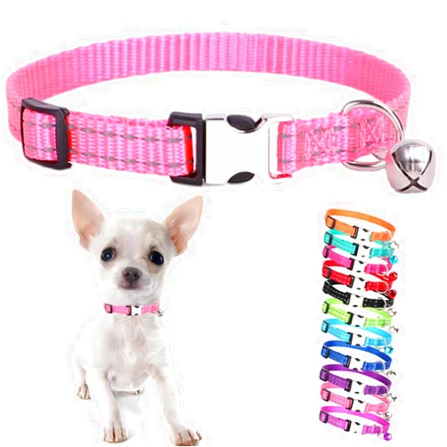 Weimostar Pink Puppy Collar with Bell, Reflective Nylon XS Dog Collars Soft Adjustable Buckle for XXS XSmall Small Dogs Tiny Pets Cats Boy Girl Kitten Yorkie Chihuahua X-Small