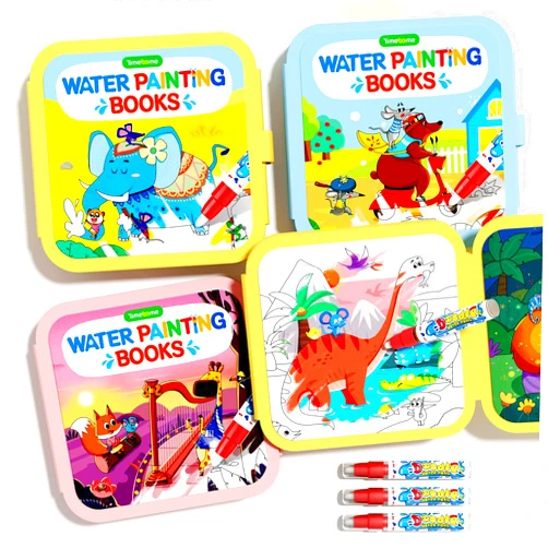 Timetome Reusable Water Painting Books for Kids – 3-Pack Magic Water Reveal Coloring Books with Water Pens (Fairy Tale, Animal & Dinosaur) No-Mess Coloring & Reusable Fun Travel Activity for Ages 3–6
