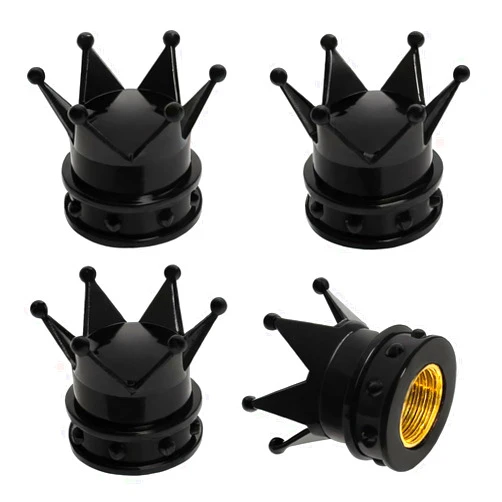 Qilisen Crown Tire Valve Stem Caps 4 Pack, Tire Air Cap Plastic with Brass Core, Corrosion Resistant Leak-Proof, Universal Stem Covers for Cars