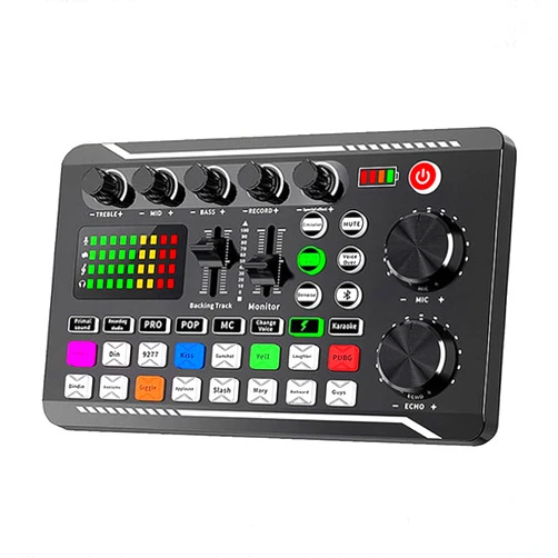 EASEMELO Professional Live Sound Card Audio Mixer with Bluetooth & OTG, Portable DJ Mixer Board with 16 Sound Effects, 4 Voice Changers, 1200mAh Battery for Live Streaming, Podcasting, Gaming
