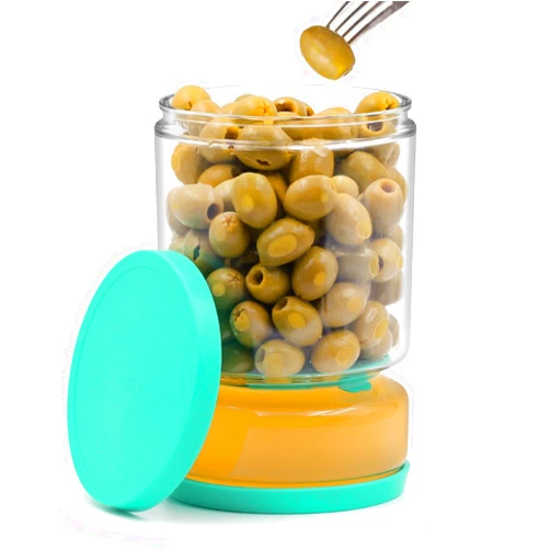 ForTidy Glass Pickle Jar with Strainer for Pickle Lover - 50 oz Airtight Olive Container with Silicone Lids, Kitchen Organization Must-Have Versatile Hourglass Jar, BPA-Free, Dishwasher Safe (Green)