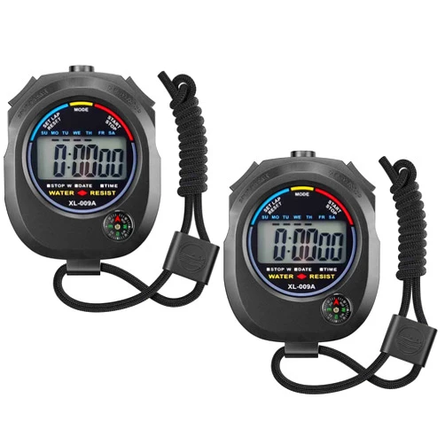 KingL 2 Pack Digital Stopwatch Timer: Large Display Multi-Function Stop Watch for Sports Coaches Swimming Running Fitness Referees Electronic Stopwatch with Lap Split Date Time Alarm for Kids Adults