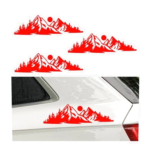 Bittwee 3PCS Car Vinyl Snow Mountain Tree Sticker, Waterproof Self-Adhesive Auto Window Mirror Trunk Logo Outdoor Bumper Decal, Vehicle Exterior Decor Universal for SUV Truck RV Laptop（Red）