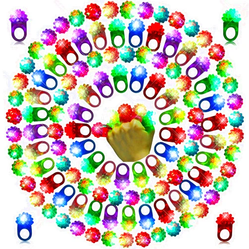 Sosation 100 Pcs Light up Ring LED Flashing Ring Glow in The Dark Bumpy Jelly Ring Finger Light Birthday Party Favors Light up Blinking Ring for Party