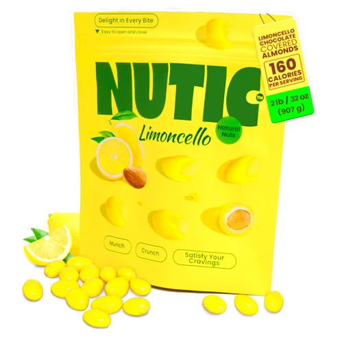 Nutic Lemoncello Chocolate Covered Almonds - 2 Lb. Roasted Almond in White Chocolate & Lemon Creme Candy. Citrus Bliss Flavors for Perfect Snacks & Gifts, Made in USA - (Pack of 1)