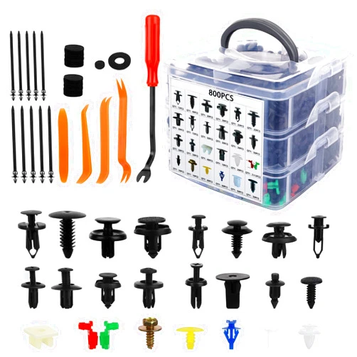 GLK 835 PCS Car Push Retainer Clips and Plastic Fasteners Kit - 24 Sizes Nylon Bumper Fender Clips Plastic Rivets with Fasteners Removal Tool for Toyota GM Ford Honda Acura Chrysler