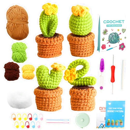 ZOCONE Crochet Kit for Beginners, 4 PC Scrochet Plants Kit for Beginners with Step-by-Step Instructions and Video Tutorials, Knitting Kit for Beginners Adults Kids, Gifts for Crochet Lovers