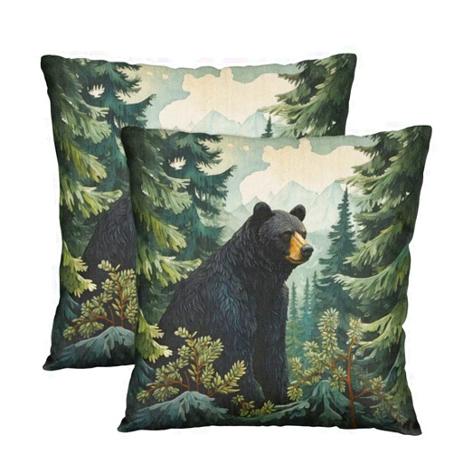 TULIMET Black Bear Forest Wild Animals Pillow Covers 16 x 16 Inch Set of 2, Throw Pillow Covers Set Cushion Case Decorative Square Linen Pillowcases for Sofa Bed Couch Living Room Car