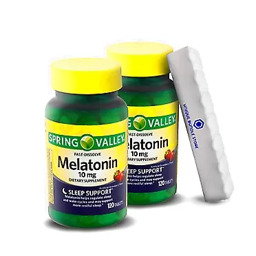 Unique Bundle Store Spring Valley, Melatonin 10mg, Sleep Health Dietary Supplement Tablets, Strawberry, Sleep Aids for Adults, 120 Count + 7 Day Pill Organizer Included (Pack of 2) 120 Count (Pack of 2)