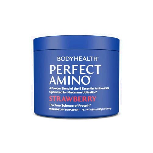 BodyHealth PerfectAmino Powder - BCAA and EAA Powder for Pre and Post Workout - Amino Acid Energy Drink Powder for Men and Women to Support Lean Muscle and Recovery - Strawberry - 30 Servings