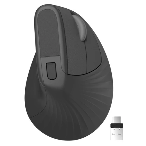Zhaman Ergonomic Vertical Mouse, 2.4G USB & Type C Rechargeable Mouse, Ergo Wireless Mouse with 3 Adjustable DPI for PC/Notebook/Laptop/All Type C Devices, for Windows, Mac OS - Black