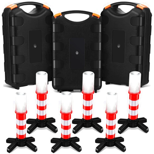Riakrum 6 Pcs LED Road Flares Emergency Warning Light Bright Red Highway Beacon Safety Strobe Light Roadside Flares Lights with Magnetic Bases and Detachable Stands for Car Truck Vehicles (Batteries Excluded)