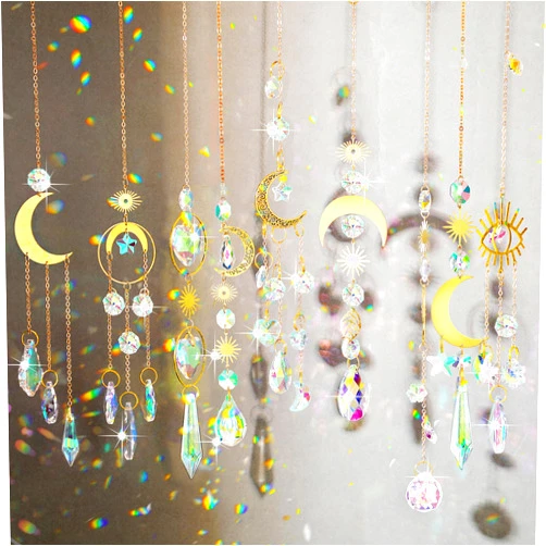 Maitys 10 Pcs Crystal Suncatcher Sun Catchers Indoor Window Hanging Sun Catchers with Crystals Light Catcher with Prisms and Agate Slices for Indoor Outdoor Home Garden Wedding Decor (Stylish)