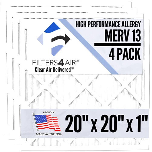 CLEAN AIR DELIVERED Filters4Air HVAC Air Filters 20x20x1 MERV 13 Air Conditioner Replacement Pleated - (4 Pack) - Clean Air Delivered