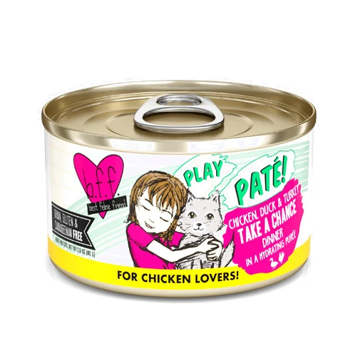 Weruva B.F.F. Play - Best Feline Friend Paté Lovers, Aw Yeah!, Chicken, Duck & Turkey Take a Chance with Chicken, Duck & Turkey, 2.8oz Can (Pack of 12)