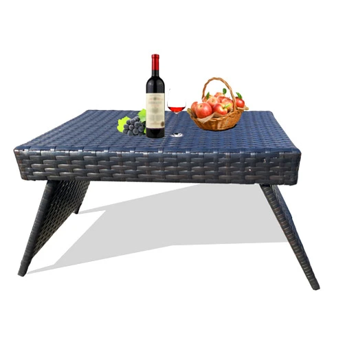 Asifom Patio Wicker Table Outdoor Foldable Coffee Table Leisure Folding Standing Table Portable Side Table Balcony Garden Lawn Poolside Backyard Bistro Furniture
