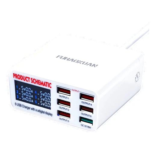 FUHAOXUAN Charging Station for Multiple Devices, 40w 6-Ports USB Charging Station, 5USB+1QC3.0 Ports Fast Charging Station for Multiple Devices Apple, Compatible with Various Brands of Mobile Phones White