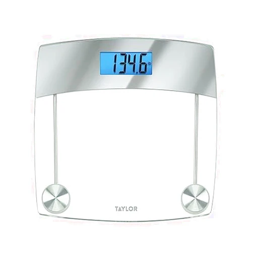 Taylor Digital Scales for Body Weight, Extra High 440 LB Capacity, Unique Blue LCD, Stainless Steel Accents Glass Platform, 12.4 x 12.4 Inches, Clear
