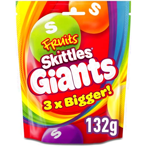 Skittles Giants Vegan Sweets, Fruit Flavoured Sharing Bag, Pouch 132g
