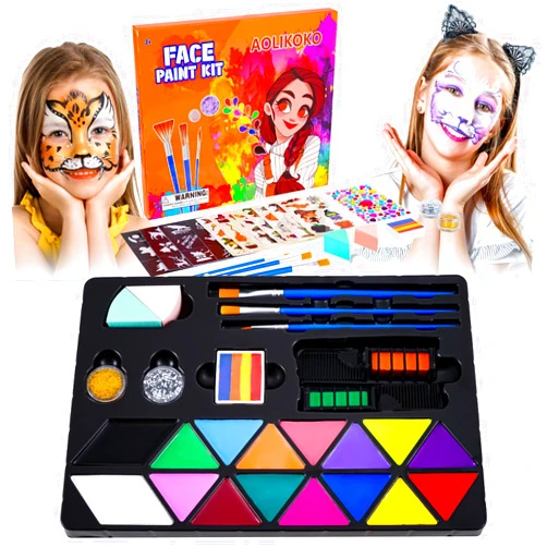 AOLIKOKO 20 Colors Face Paint Kit ，Professional Face Painting kit, Birthdays, Halloween Face Body Makeup Kit,Ideal for Cosplay Party SFX Arty Stage Makeup (Set 4)
