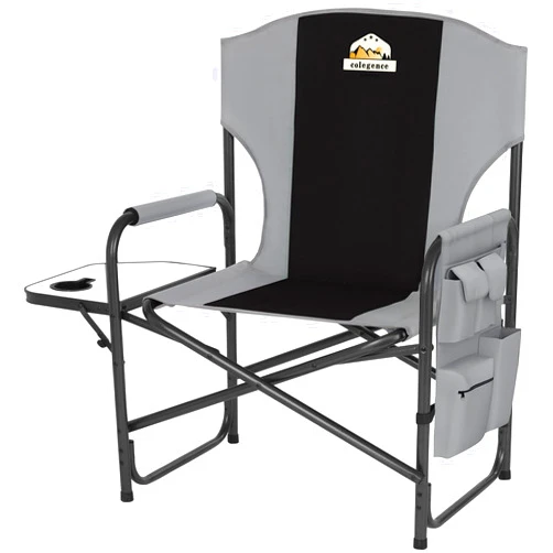 Colegence Oversized Directors Camping Chair Support 600 LBS, Heavy Duty Folding Outdoor Chairs with Detachable Side Pocket and Adjustable Side Table for Outside Beach,Lawn,Fishing (Black)