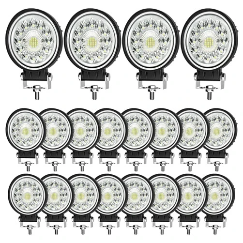 LikeSafe LED Tractor Work Lights, 4 Inch 99W 12V 24V Round Off Road Lights Spot Beam Led Pods Driving Fog Light for Truck Trailer Vehicle Golf Car RV Boat, 20Pcs