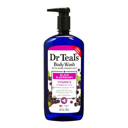 Dr Teal's Body Wash with Pure Epsom Salt, Black Elderberry with Vitamin D & Essential Oils, 24 fl oz