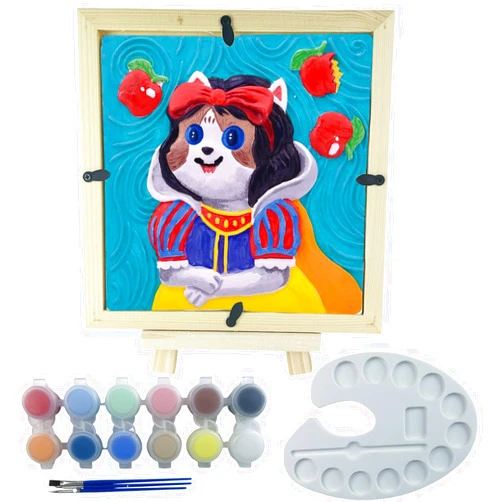 Chccrwhirl White Cartoon Cat Plaster Relief Coloring - DIY Painting Kit for Kids, 19 PCS Arts and Crafts Set with Frame and Stand Ceramics to Paint, Creative Activity Toy Gift Boys Girls
