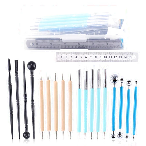 Swpeet 19Pcs Modeling Clay Sculpting Tools Kits, Ball Stylus Tool, Pottery Tools, Plastic Clay Tools, Sculpting Kit for Making Modeling Clay Cake Fondant Decoration, Clay, Ceramics