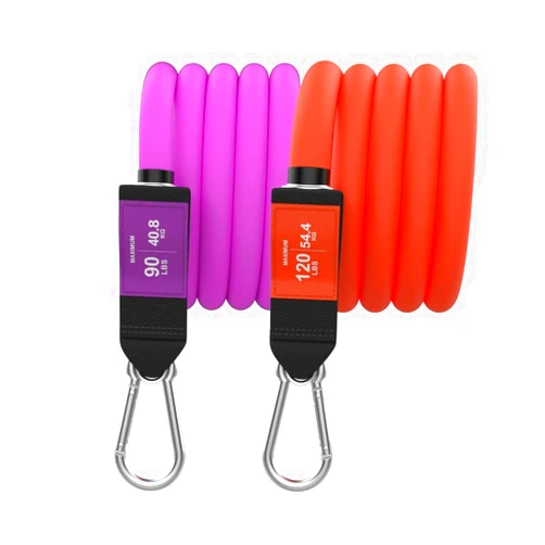 Bodylastics Stackable Resistance Bands - Max 90lb Purple and Max 120lb Orange Band Pack - Patented Snap Reduction Tech Workout Bands - Strong Nickel Coated Iron Clips