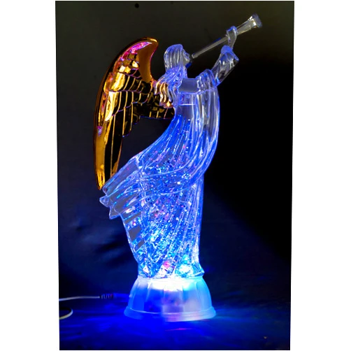 Dalax- Electric-Led Light Up 12'' Angel Trumpet Statue Figurines Home Decorations Gold Angels Wings Statue Christmas Ornaments Snow Globe