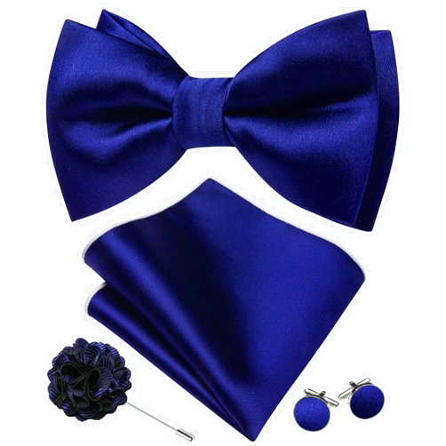Barry.Wang Pre-tied Bow Ties for Men Adjustable Solid Color Tuxedo Bowtie Set with Hanky Cufflinks Brooch Wedding Party