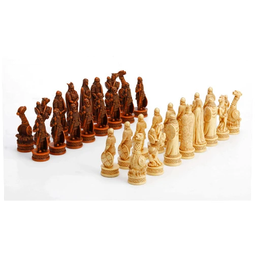 Veronese Design 3 1/4 Inch Viking Chessmen Set Hand Painted Resin Wood Ivory Finish Statue Home Decor