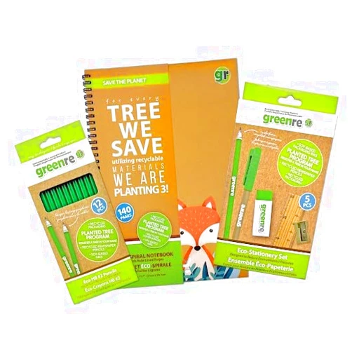 greenre™ Fox Eco-Spiral Notebook Bundle Eco-Writing Stationary Set Eco-HB #2 Recycled Newspaper Pencils- Back to School Under Tree Planting Program
