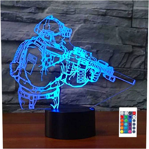 SUPERIORVZND 3D Novelty Soldier Night Light Remote Control Power Touch Table Desk Optical Illusion Lamps 16 Color Changing Lights Home Decoration Xmas Birthday Gift
