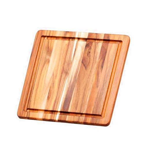 Teakhaus Cutting Board With Juice Canal - Square Teak Wood Serving Board (12 x 12 x .55 in.) - By Teakhaus