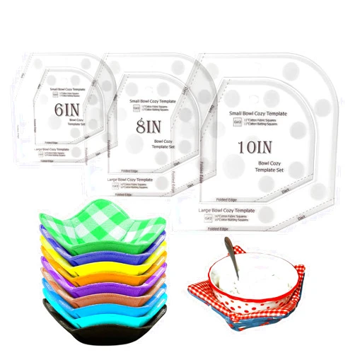 OFFTESTY Bowl Cozy Template Cutting Ruler Set, 3Pcs Acrylic Transparent Quilting Bowl Templates for Hot and Cold Food Bowl Rack, DIY Kitchen Art Craft Acrylic Stencil Cut On Fold Template Sewing (White)