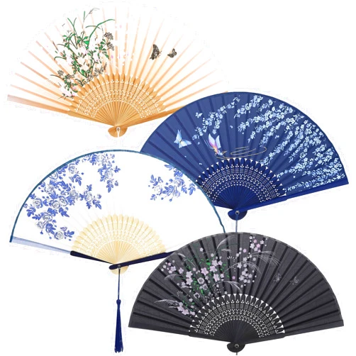 Aneco 4 Pieces Folding Fans Bamboo Handheld Fans Silk Fabric Fans Hand Holding Fans For Party, Wedding, Gifts, Wall Decoration (Color F)