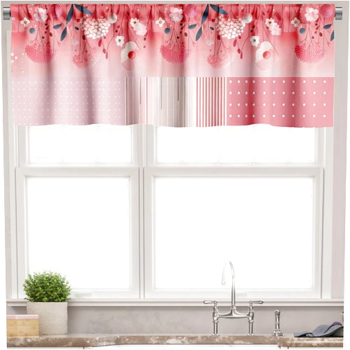 Ambesonne Floral Art Window Valance Pack of 2, Japenese Anime Aura Flowers Romance with Polka Dots Lines Blush Tones, Rod Pocket Curtain Valances Kitchen Bedroom, 54
