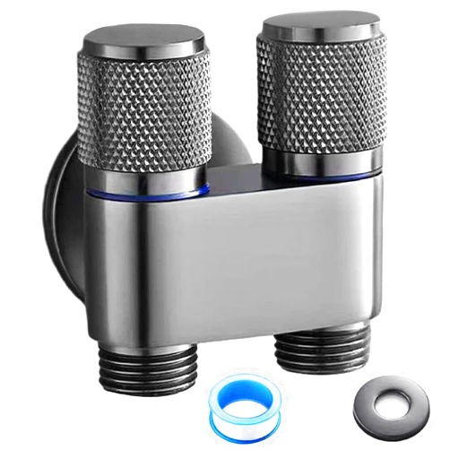 YAKUHY 1-In-2-Out Dual Control Valve, held Bidet Sprayer for Toilet G1/2 Double Control ing Machine Faucet Sprayer Kit for Feminine, Pet, Cloth, Bidet Bathroom Cleaning (Grey)