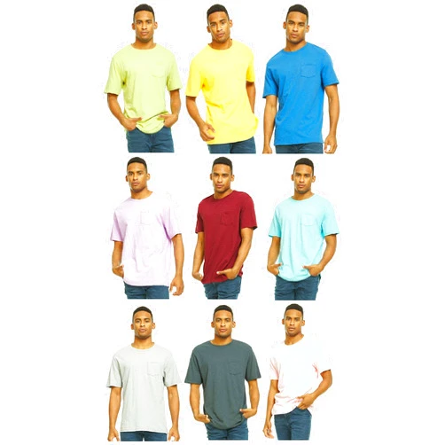 SOCKS'NBULK Mens Cotton Crew Neck Short Sleeve T-Shirts Mix Colors Bulk (9 Pack Pocket Tee Slub)