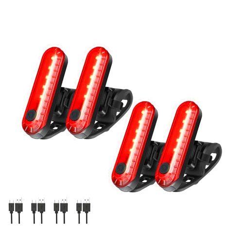 Hilngav 4 Pack Bike Tail Light, Bicycle Rear Light USB-C Rechargeable LED Cycling Safety Flashlight with 4 Light Mode for Road Mountain Night Riding & Adults Kids Men Women, Reflectors Accessories