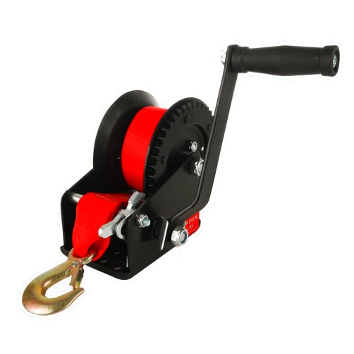 LANIAKEA 1600LB Boat Trailer Winch with Red Nylon Strap，Heavy Duty Hand Crank Winch, Portable Two Way Ratchet Manual Gear Ratio 4:1 Winch for Trailers, ATV Jet Ski Trailer Marine