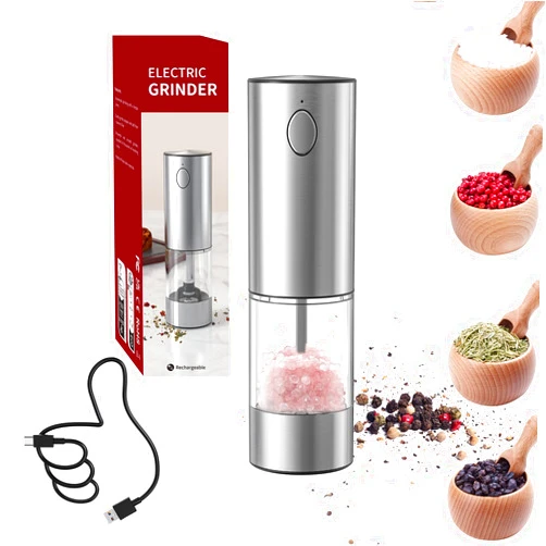 ORIJOYNA Electric Salt and Pepper Grinder - Rechargeable Upgraded with 5 Level Adjustable Coarseness, Large Capacity Chamber, Easy to Clean, One-Hand Operation (Simple Press Type)