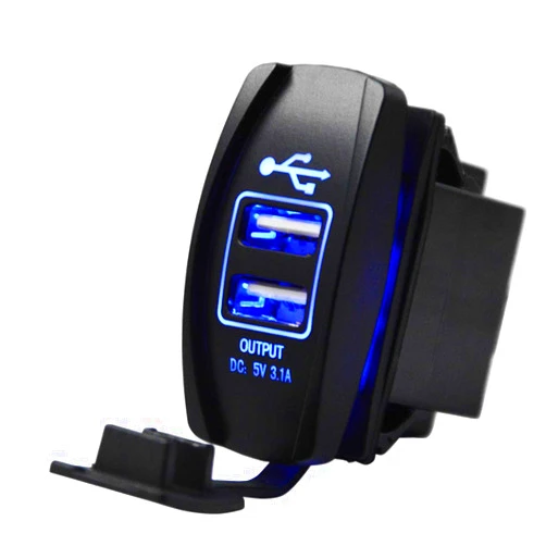 XJMOTO Dual USB Charger Rocker Switch Blue Backlit 12V-24V Compatible with UTV Ranger RZR XP Turbo Commander Maverick X3